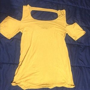 Mustard cold shoulder top with back cutout